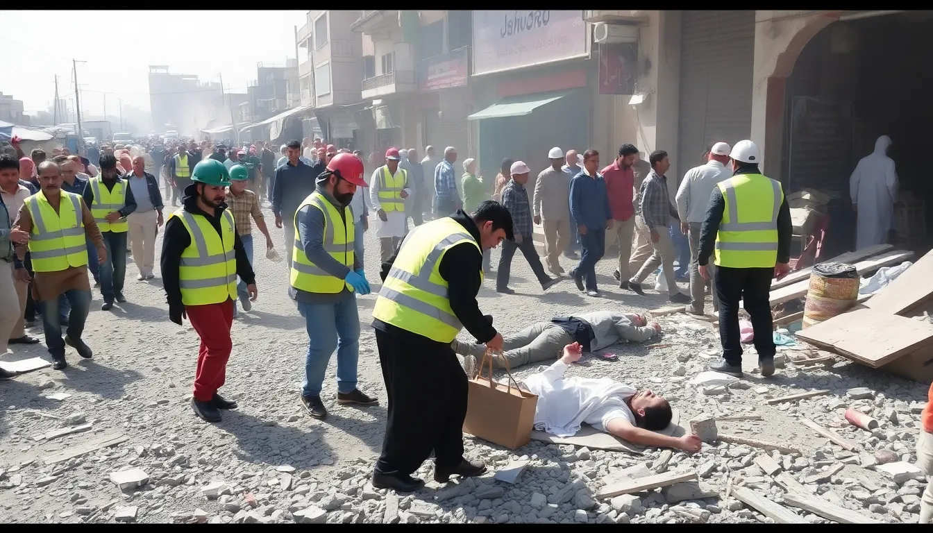 Emergency responders attend to victims at the scene of a bombing near a crowded market in Mastung, Balochistan, following a series of deadly attacks that left multiple casualties.