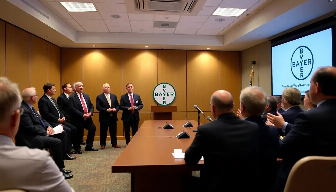 A group of individuals affected by cancer holding a press conference to discuss their experiences with Roundup and the proposed settlement by Bayer