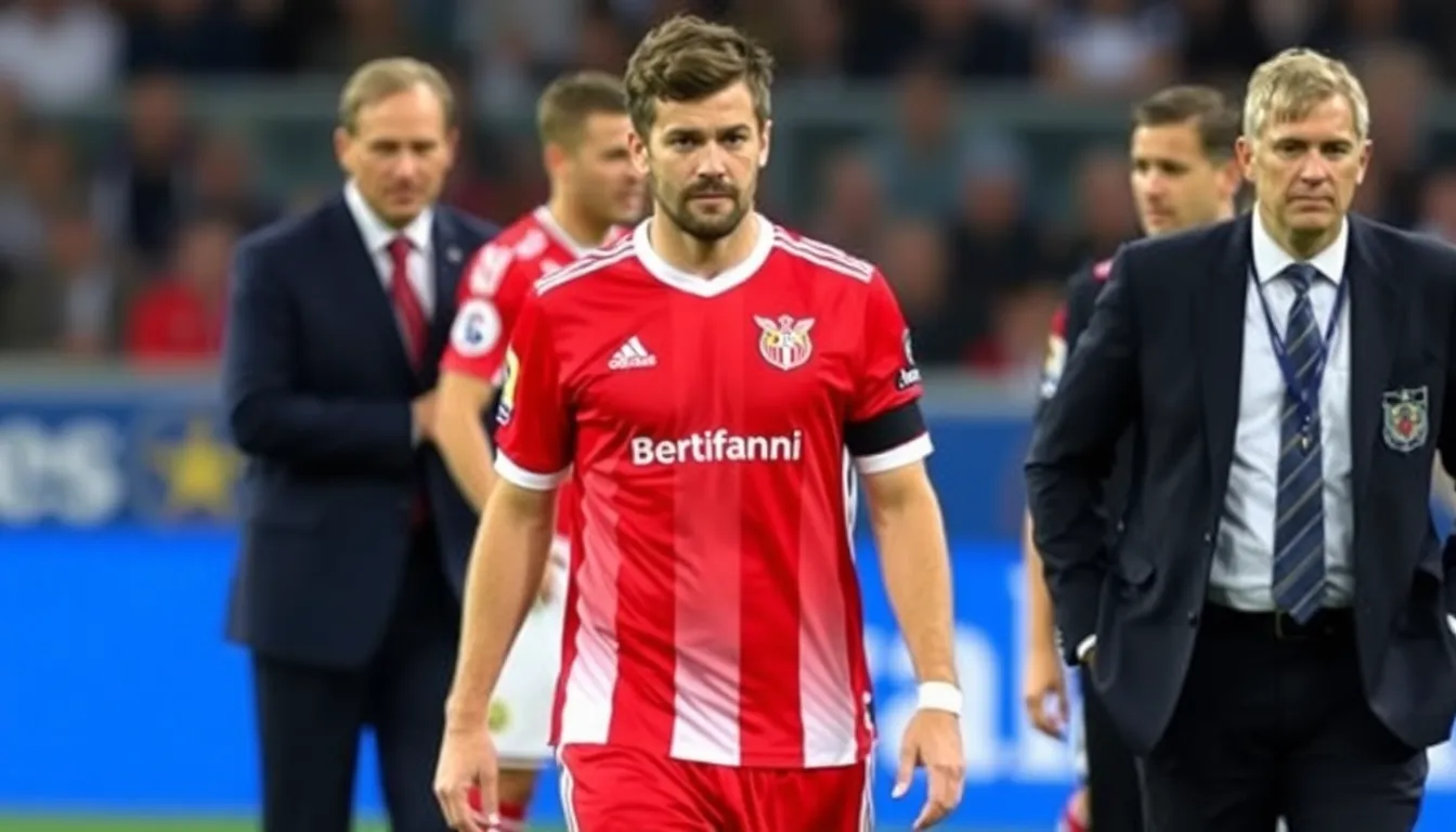 Benfica's Prestianni is seen walking off the field with a concerned expression after receiving a suspension from UEFA during a Champions League match against Real Madrid at Estádio da Luz.
