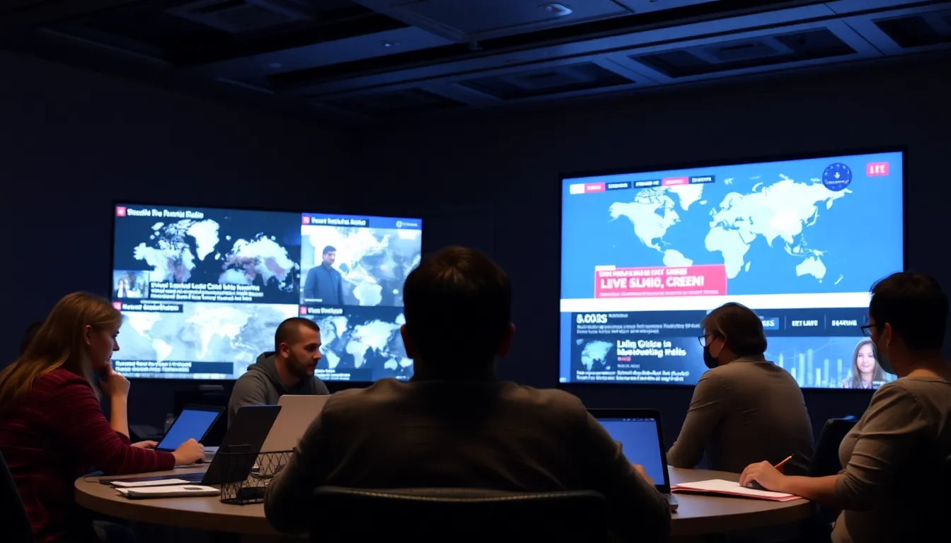 A diverse crowd at a public event, discussing the intersection of technology and betting on unpredictable global events