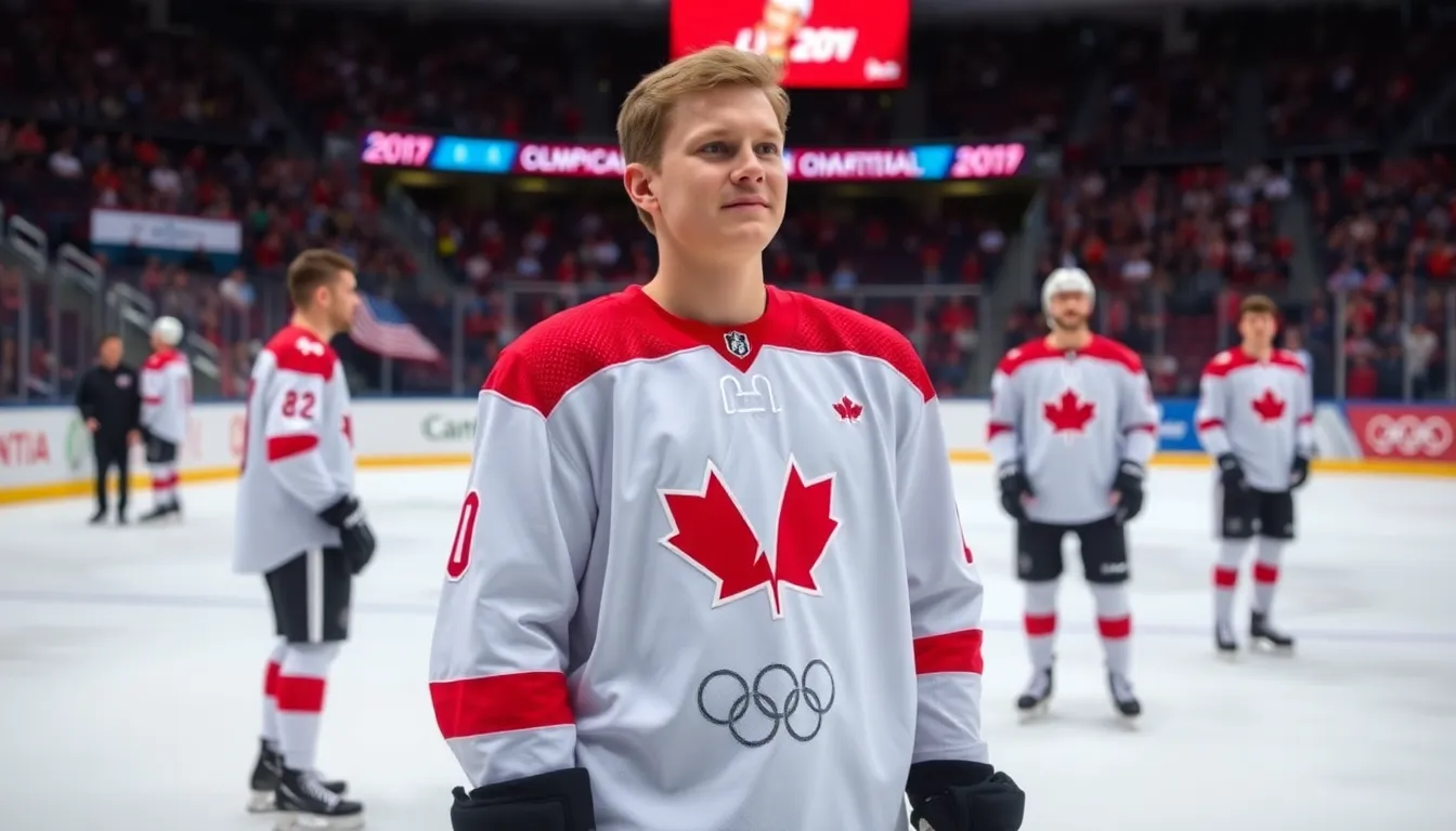 Fans from both nations gathering in excitement, displaying their colors and banners in anticipation of the thrilling ice hockey showdown