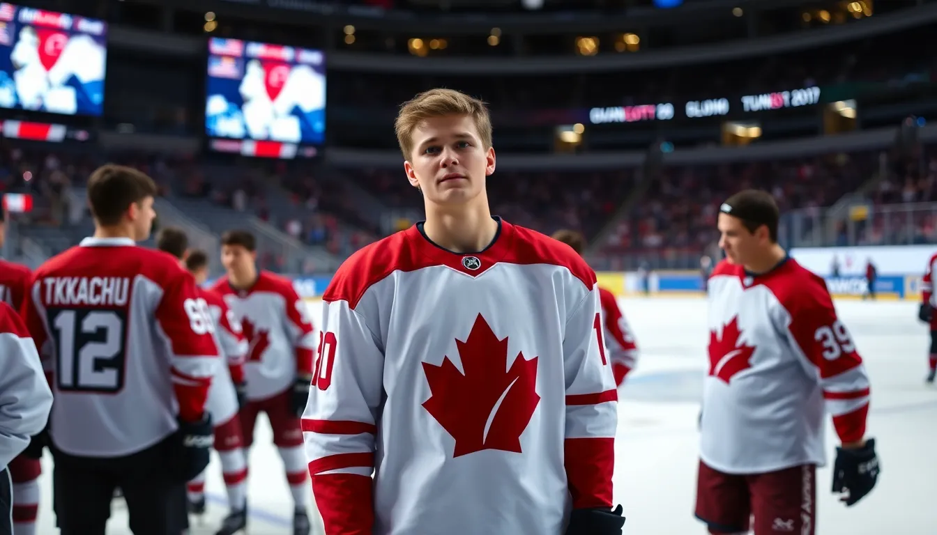 A historic moment captured as players from the U.S. and Canada shake hands, symbolizing the fierce yet respectful rivalry that defines their ice hockey history