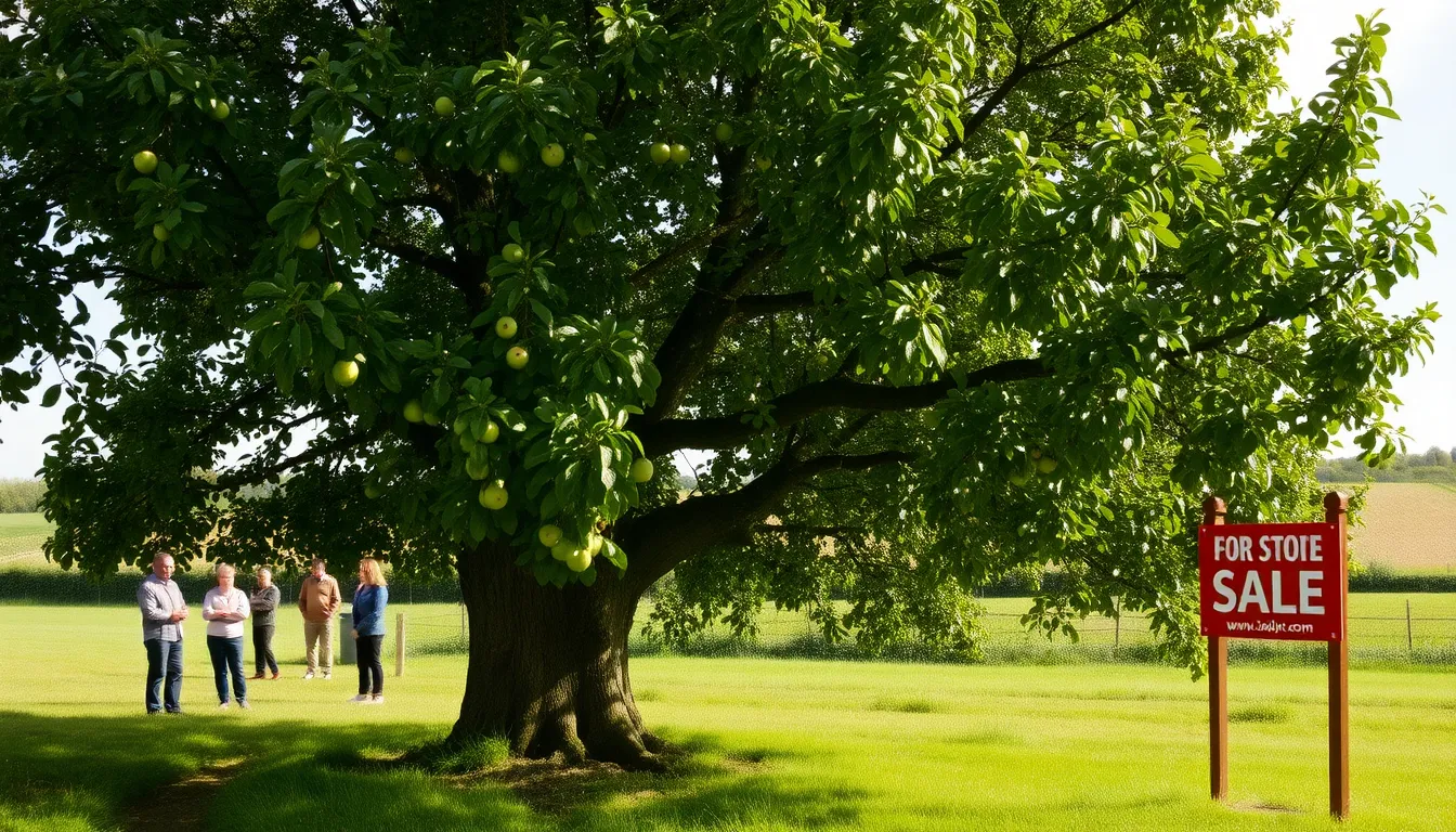 The historic Bramley apple tree, over 200 years old, stands in its original location in Southwell, Nottinghamshire, as concerns grow over its future following the announcement of the land's sale.