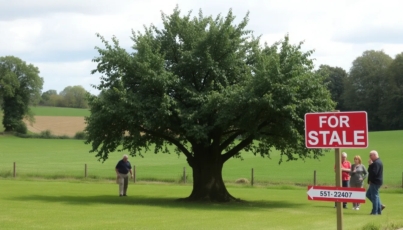A panoramic view of the site where the Bramley apple tree grows, emphasizing the surrounding landscape and the potential impact of development on this historical landmark