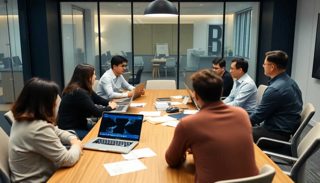 A group of ByteDance employees discusses strategies in a conference room, reflecting the company's response to Disney's concerns about AI video generation tools.