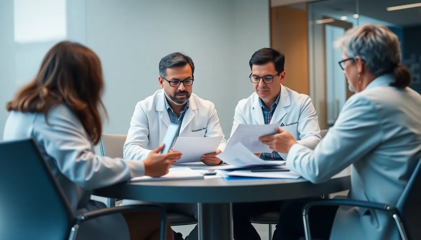 Researchers gather around a conference table, reviewing data and discussing the implications of a recent study that found a cancer detection test to be ineffective.