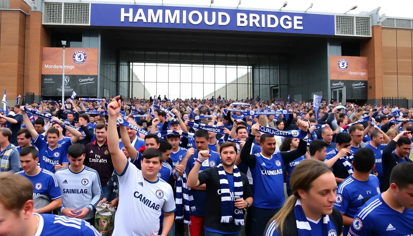 Fans gather at Stamford Bridge, eagerly anticipating the Champions League knockout match between Chelsea and Paris SaintGermain.
