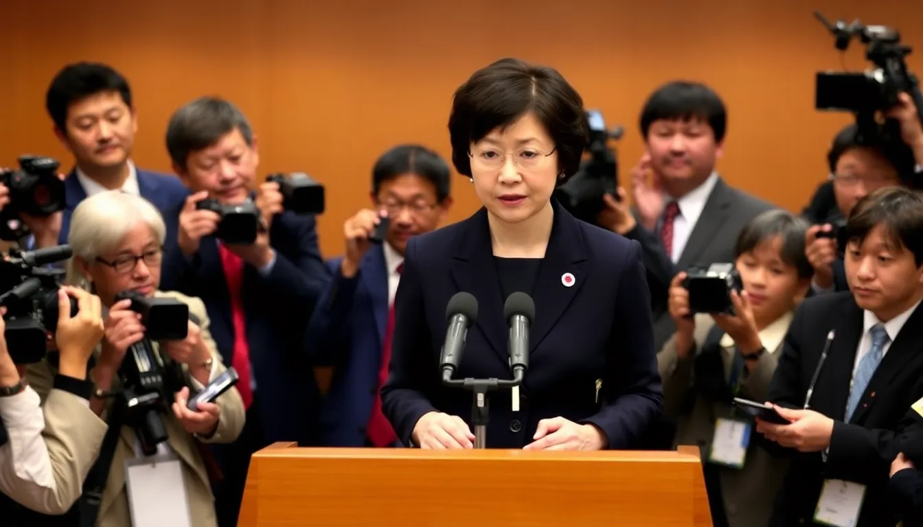 Prime Minister Sanae Takaichi addressing the press, emphasizing Japan's commitment to national security amid rising pressures from China