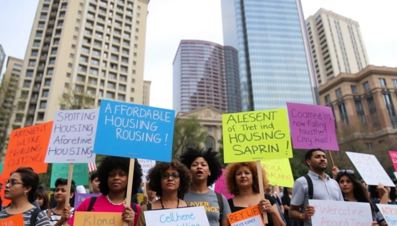 Community activists rallying together to advocate for housing rights and policy reform amid rising living costs