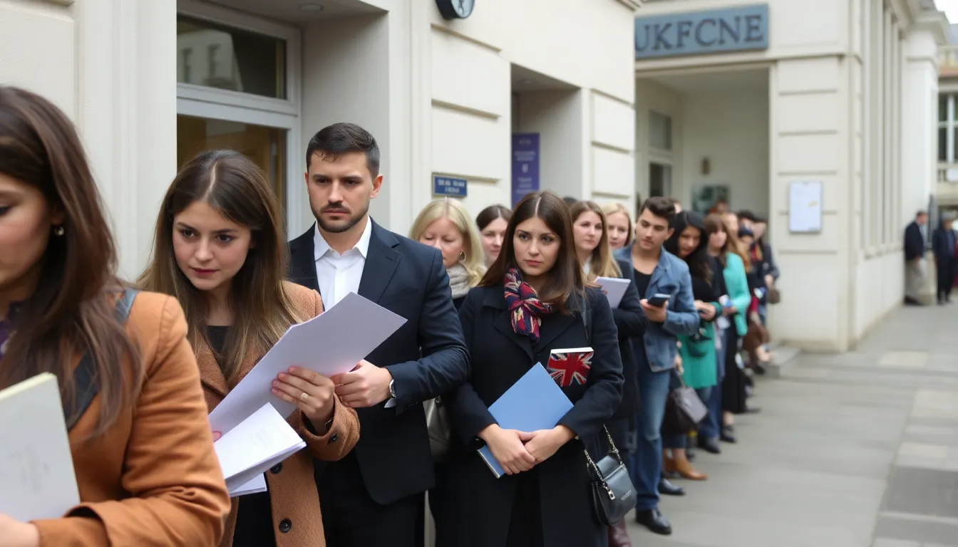 A long queue of anxious dual nationals forms outside a UK passport office as they seek to submit their applications before the impending deadline.