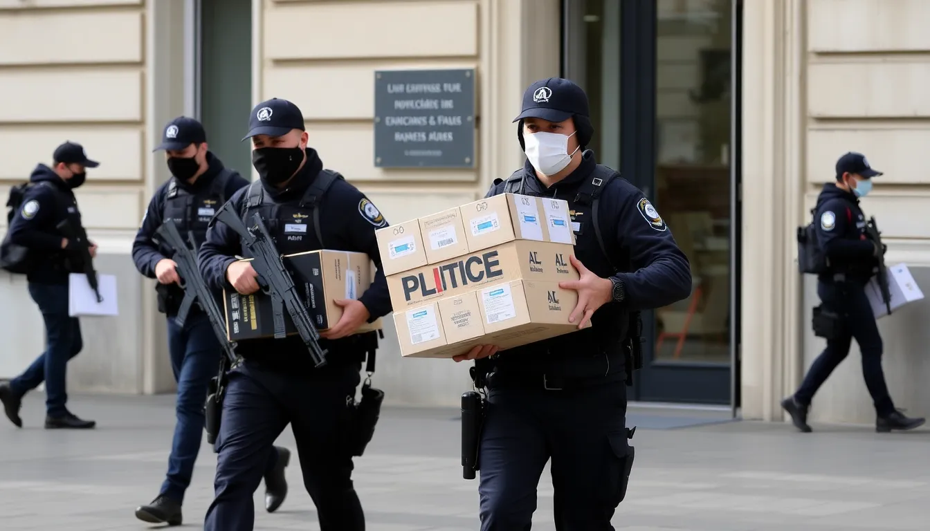 The bustling streets of Paris near the X headquarters, capturing the atmosphere of heightened regulatory pressure on social media platforms in the wake of the raid