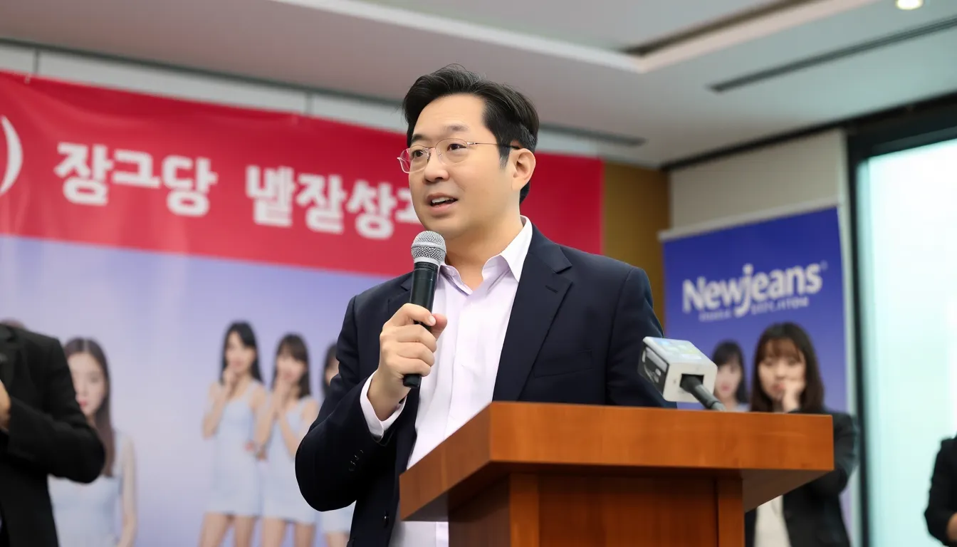The bustling Kpop industry is depicted through a busy office environment, where management teams strategize on contracts and artist relationships, balancing commercial success with artistic integrity