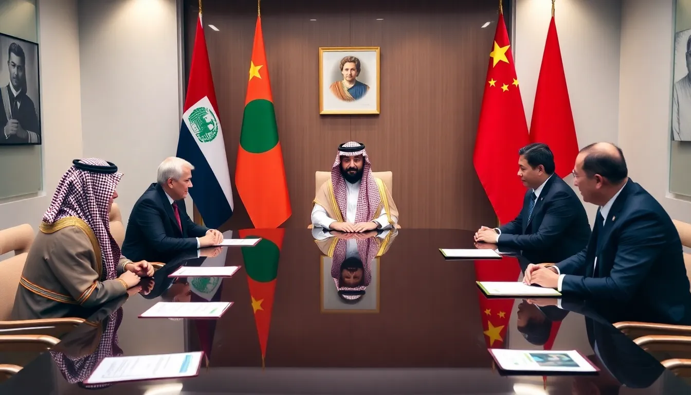 Saudi Crown Prince Mohammed bin Salman meets with Chinese officials in Beijing to discuss strengthening bilateral ties and cooperation in energy and technology.