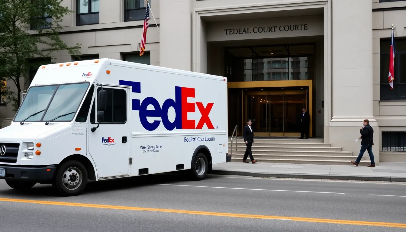 A bustling shipping facility illustrating the operational challenges faced by FedEx due to increased tariffs on imports