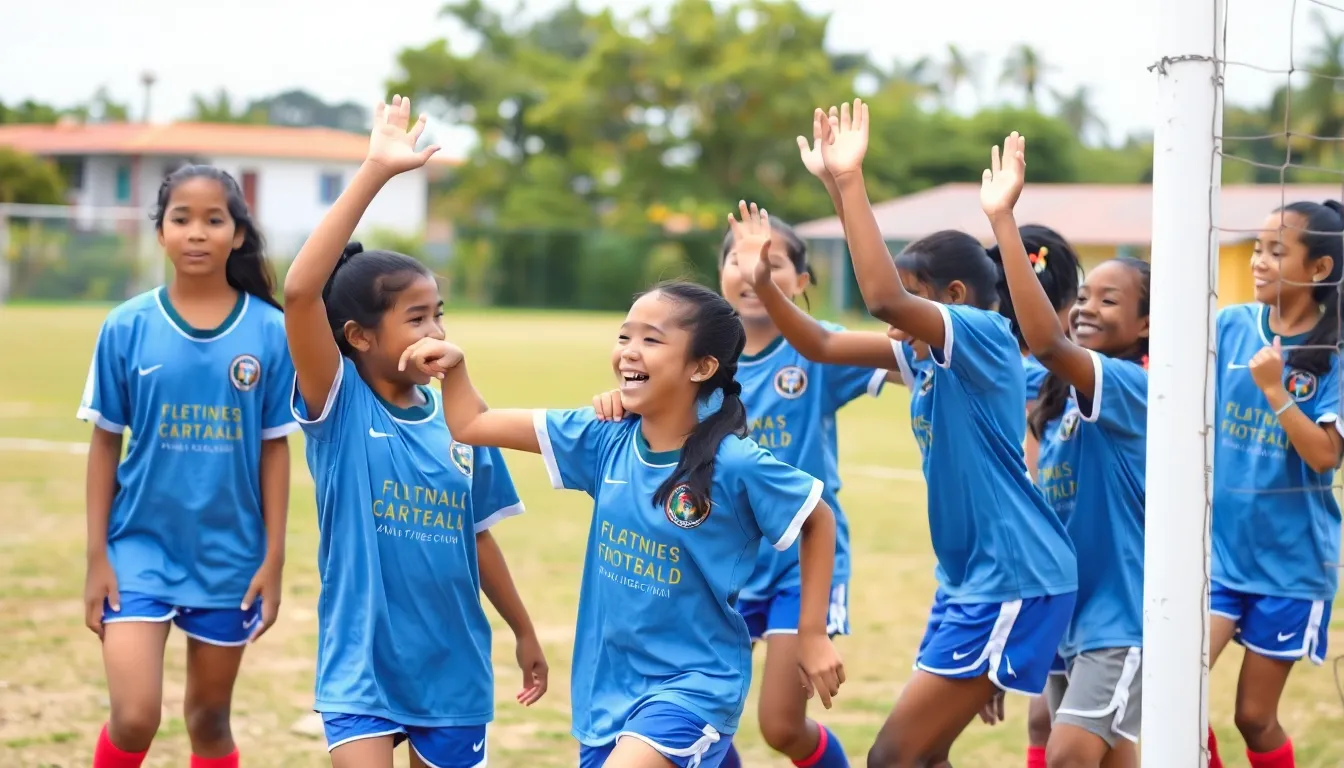 Local community members gathered around a football tournament, actively supporting and cheering for girls while promoting education and empowerment