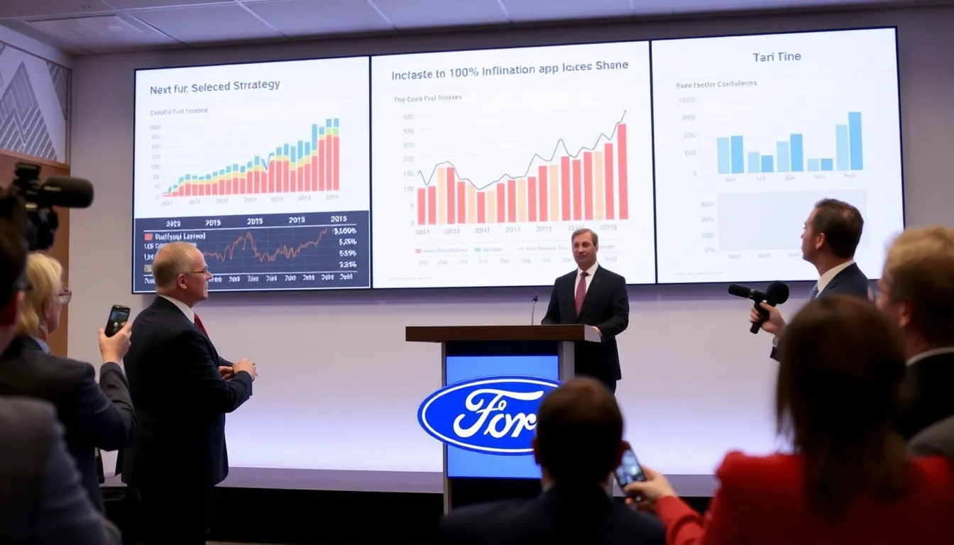 A graph illustrating the rising costs associated with tariffs alongside Ford's financial performance, emphasizing the connection between trade policies and corporate profitability