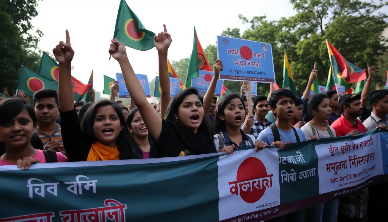 An intense moment captured as youth leaders address a crowd, advocating for accountability and reform in governance