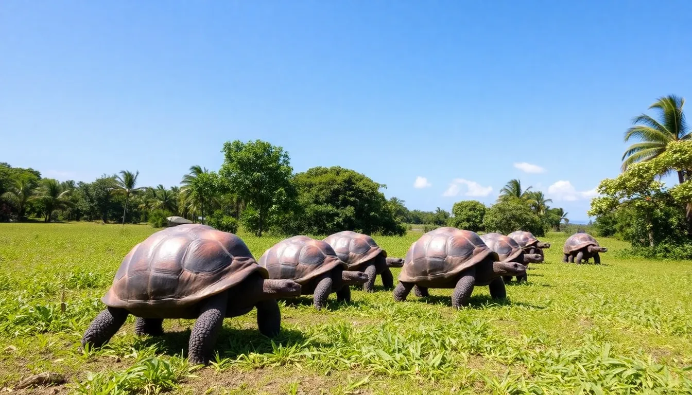 Conservationists monitoring the health and behavior of giant tortoises as they adapt to their surroundings on Floreana Island