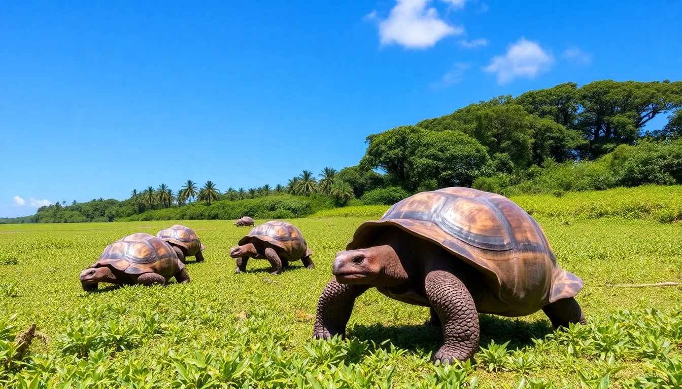 Local community members engaging in ecotourism activities, highlighting the benefits of giant tortoise conservation for both wildlife and the economy
