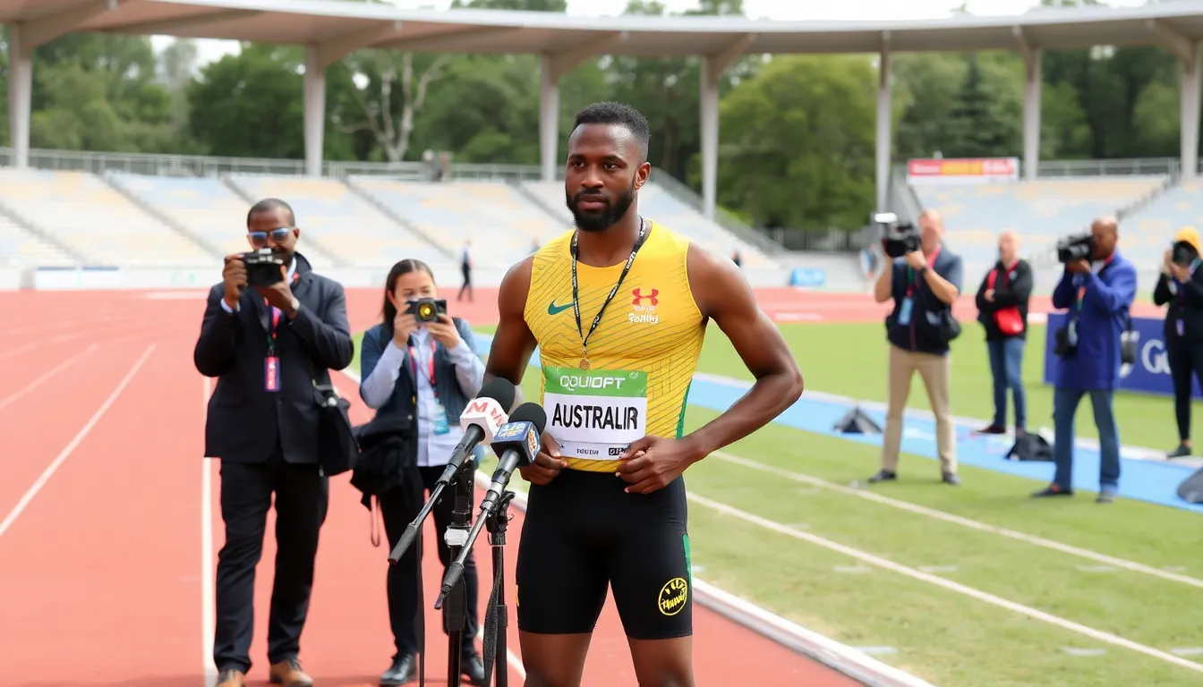 An emotional gathering of fans reacting to the news of Gout Gout's withdrawal, highlighting the impact on the athletics community
