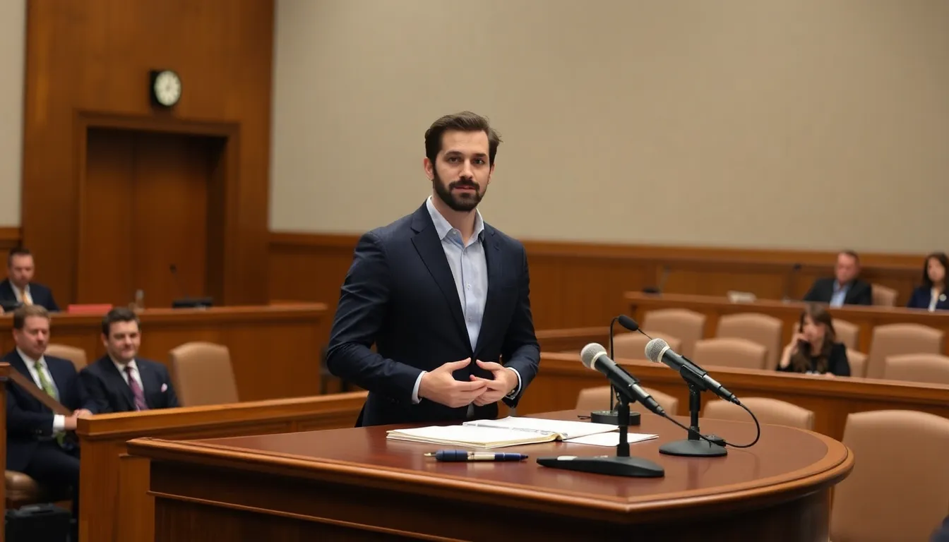 A courtroom filled with legal representatives and observers as the trial unfolds, highlighting the growing scrutiny of social media companies regarding their impact on mental health