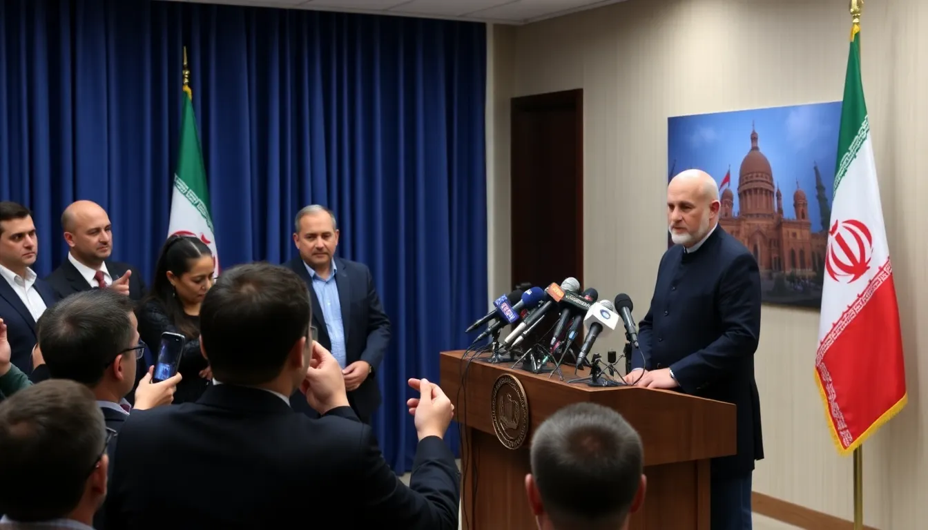 An Iranian government spokesperson addresses reporters during a press briefing, emphasizing that the United States has not formally requested a halt to the country's uranium enrichment activities.