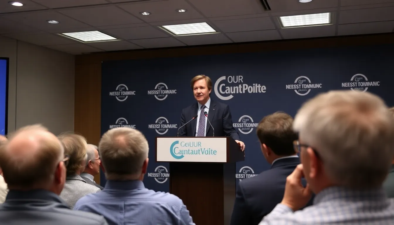 Jim Ratcliffe stands at a podium during a press conference, addressing reporters while facing backlash for his controversial comments on immigration.