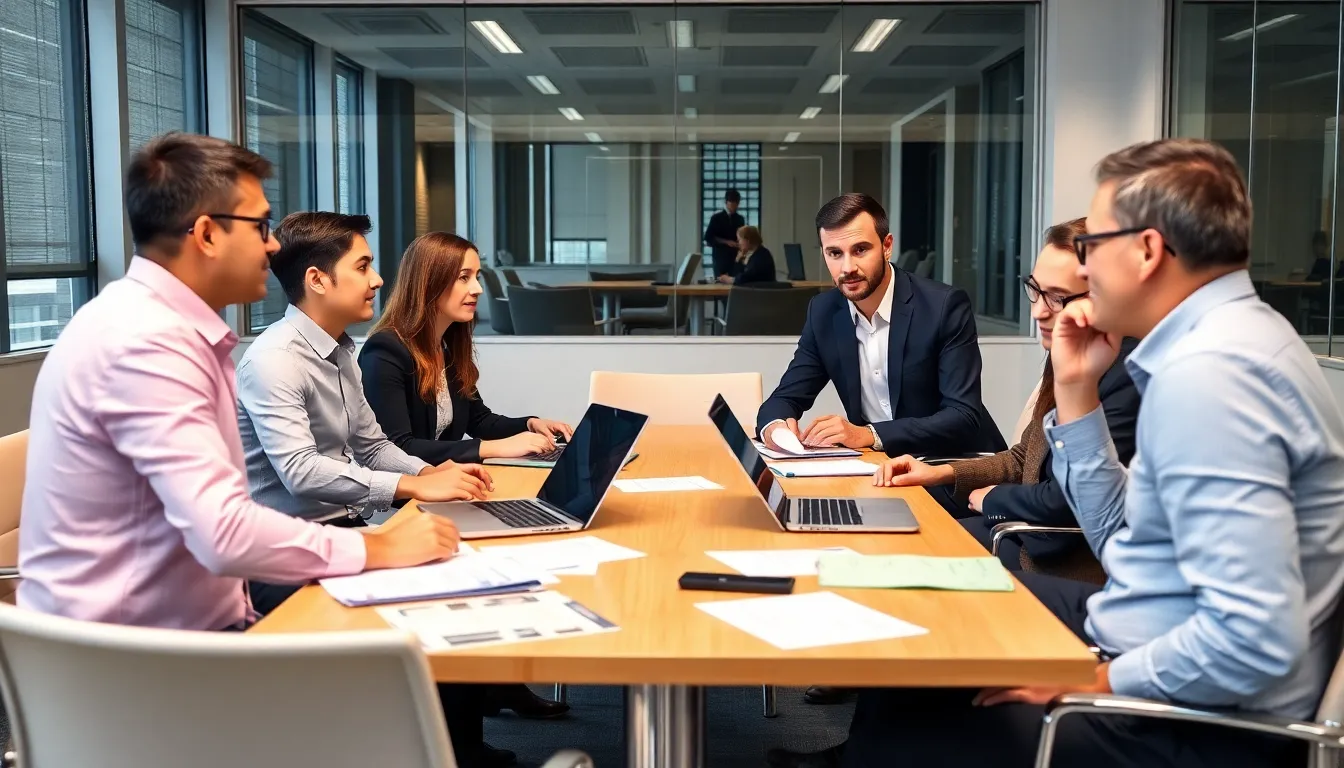 A group of professionals is seen discussing strategies in a modern office setting, with documents and laptops open, highlighting the ongoing efforts to engage with foreign stateowned enterprises.