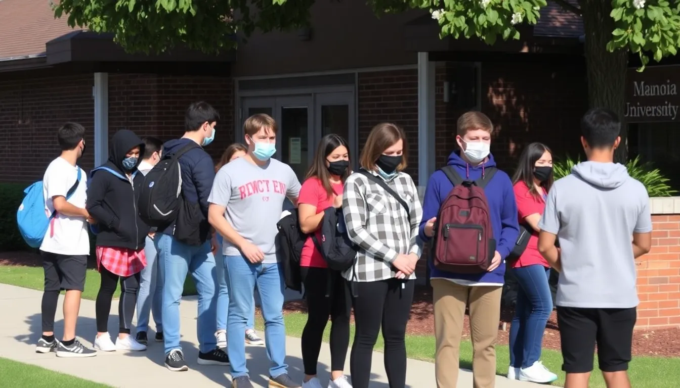 Students at Ave Maria University gather outside a health clinic offering vaccinations in response to a measles outbreak on campus.