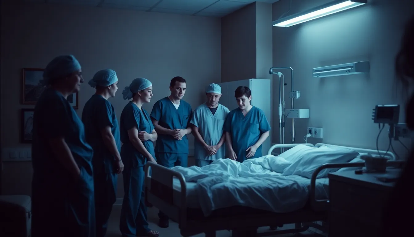 A hospital room is shown with a somber atmosphere as medical staff discuss the recent tragic death of a newborn due to monitoring protocol failures.