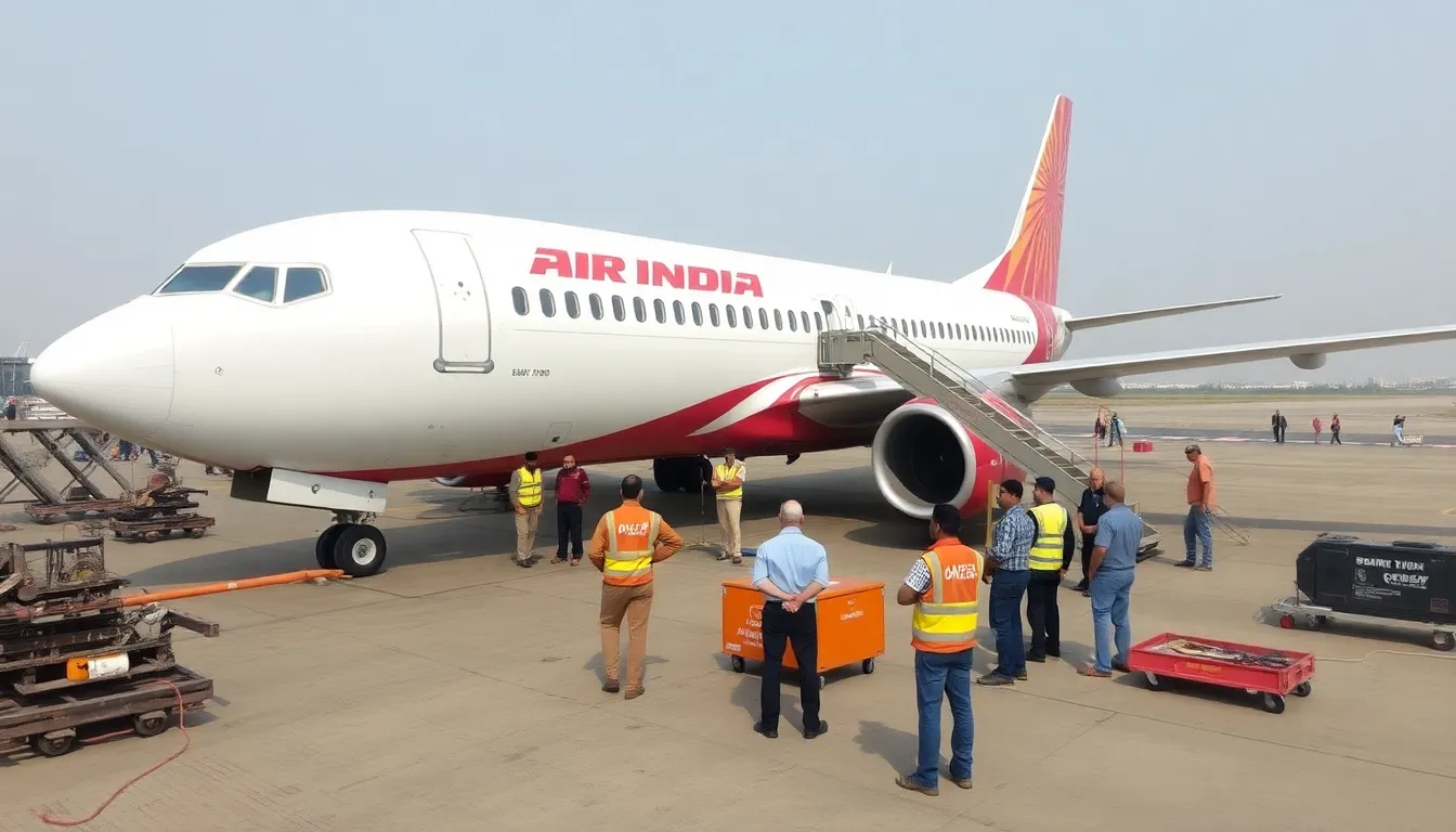 A technician inspecting the cockpit controls of the grounded Air India jet, emphasizing the airline's commitment to ensuring passenger safety