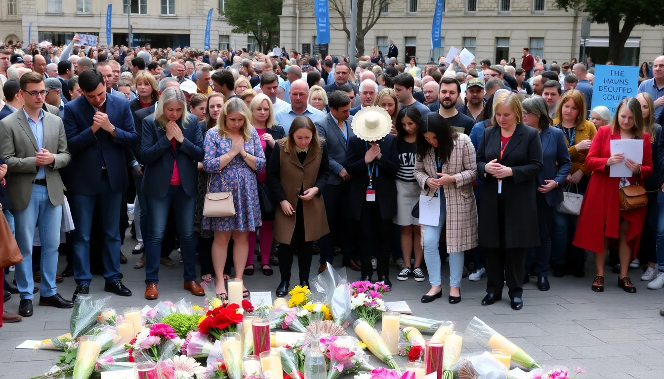 A political analyst giving a talk about the implications of the Bondi Massacre on Australia's immigration policies, surrounded by an engaged audience