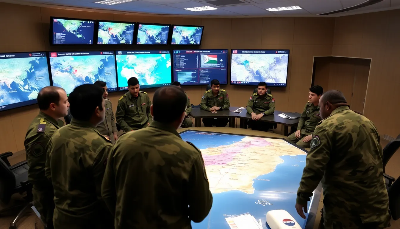 Pakistani military personnel are seen coordinating operations in a command center as reports emerge of airstrikes targeting militant positions in Afghanistan.