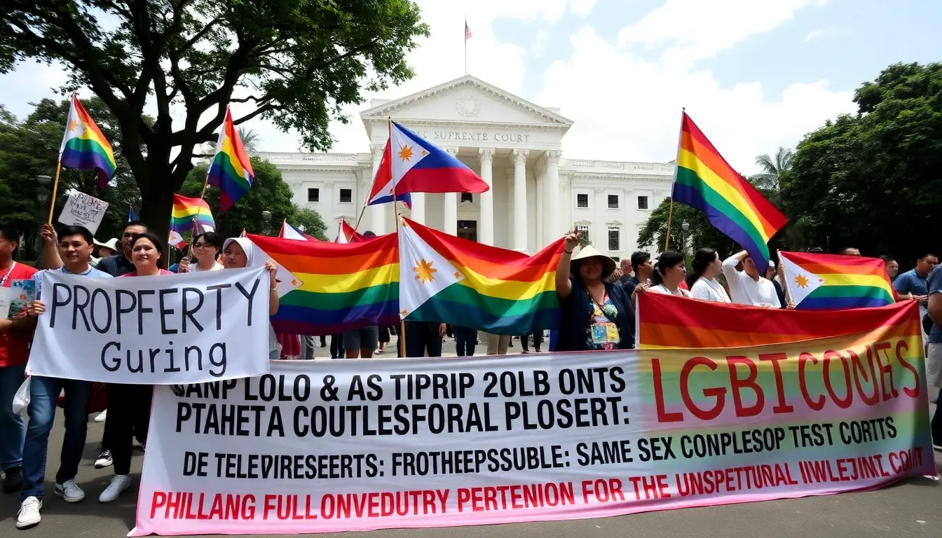 A vibrant LGBTQ+ Pride March in the streets of Manila, showcasing community solidarity and the ongoing fight for equality and recognition