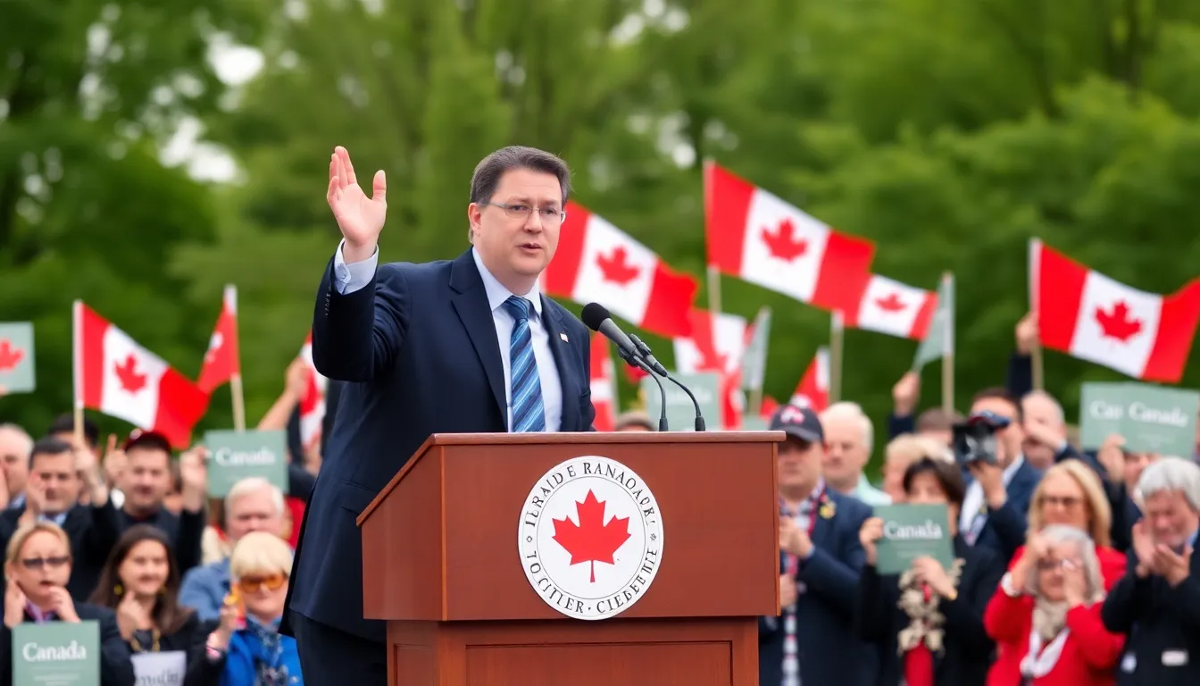A gathering of Conservative Party members showing diverse reactions as they discuss the future direction of the party under Poilievre's leadership