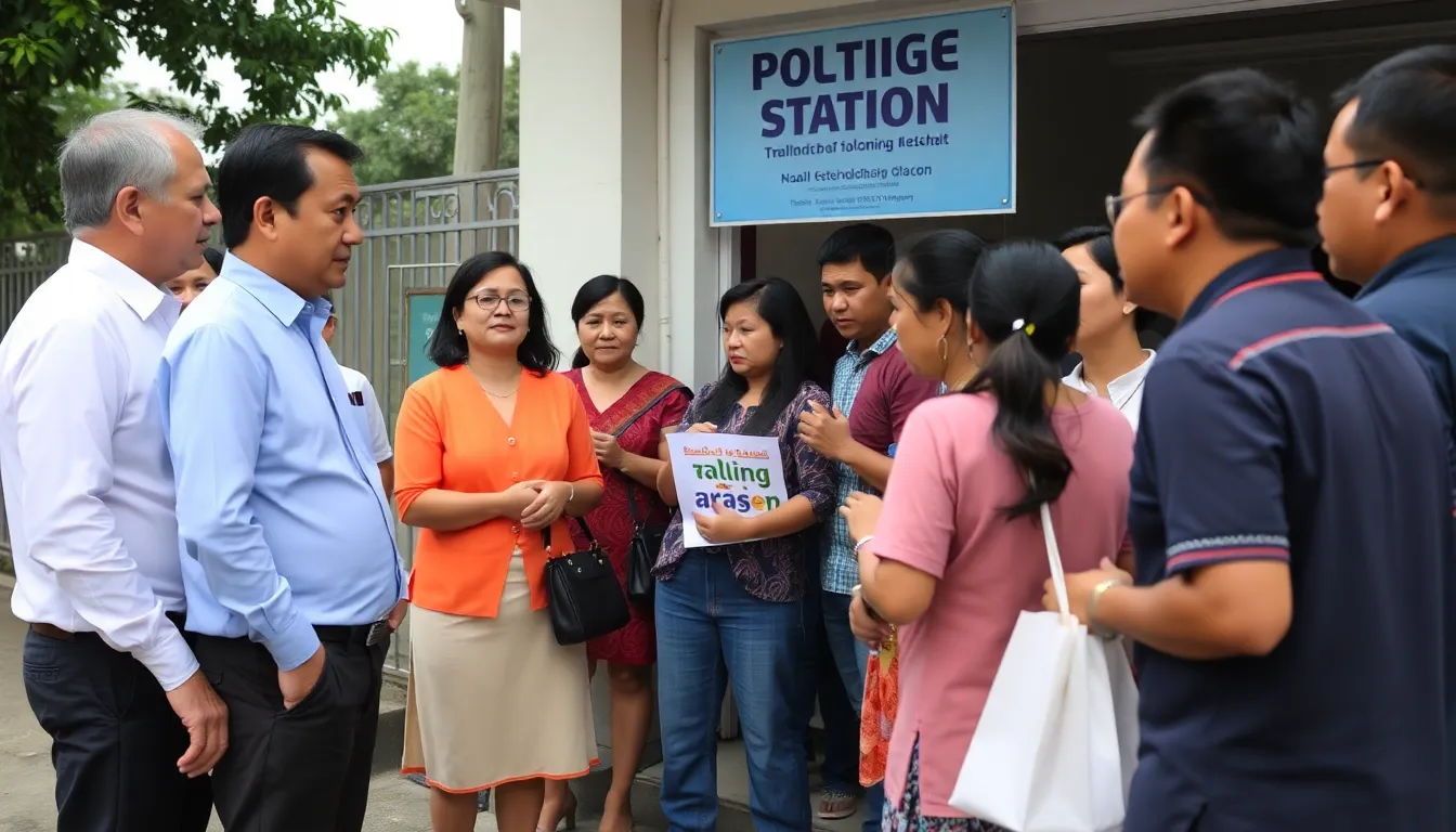 An image depicting a crowded polling station, illustrating the vibrant yet complex electoral participation amid a patronage system