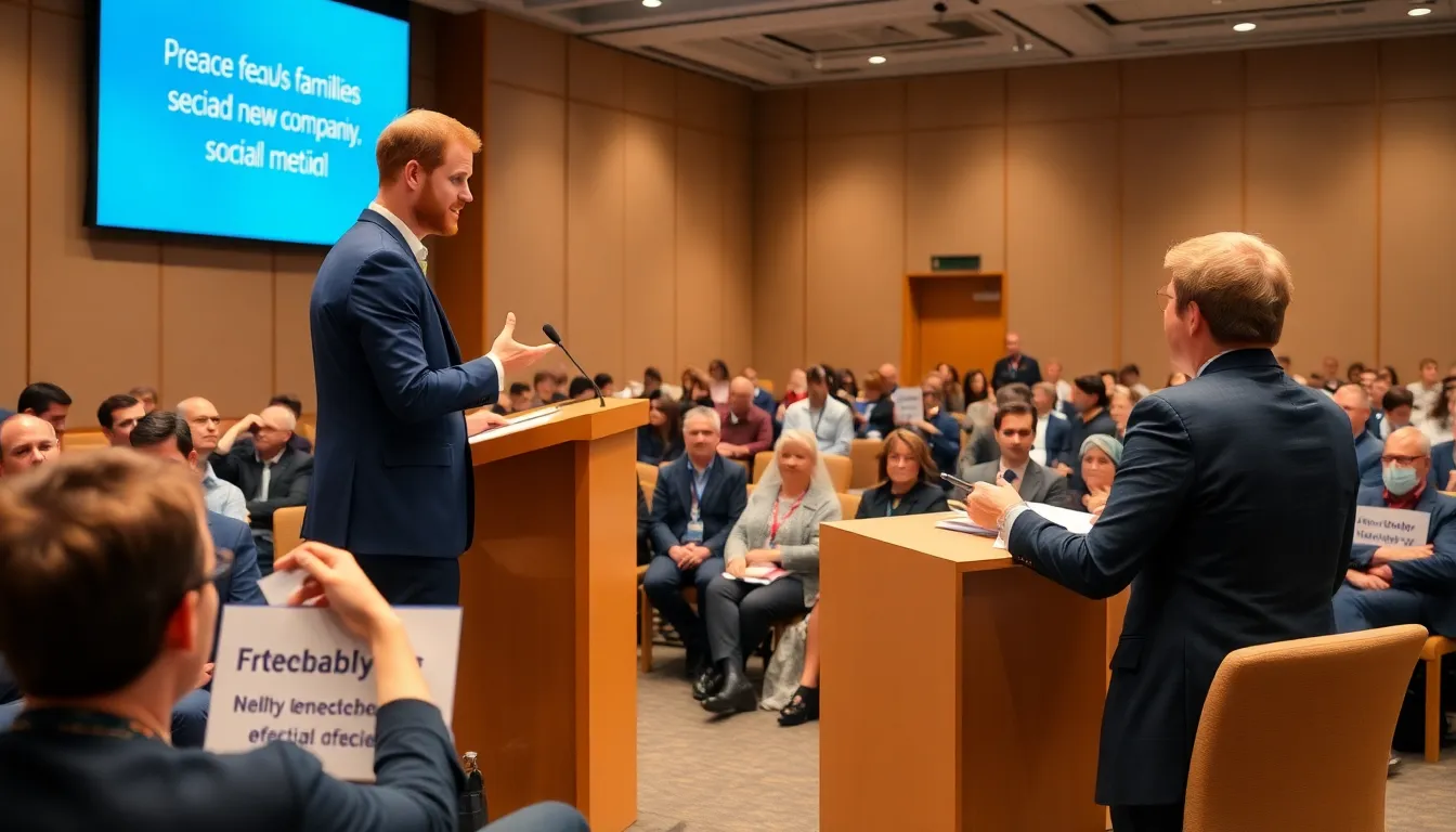 Prince Harry speaks passionately at a panel discussion, expressing gratitude to bereaved families advocating for accountability from social media companies.