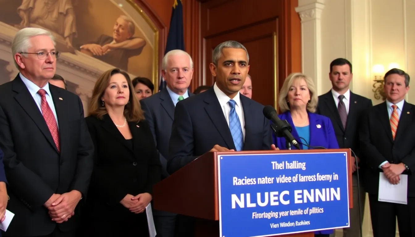 Democratic lawmakers gather at a press conference to denounce the racist video featuring Barack Obama, expressing their commitment to combating hate speech in political discourse.