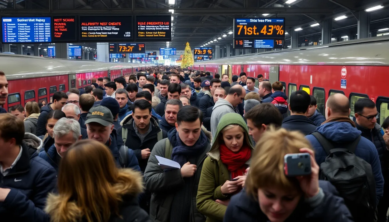 Overcrowded train interior showcasing passengers squeezed together due to high demand and service disruptions