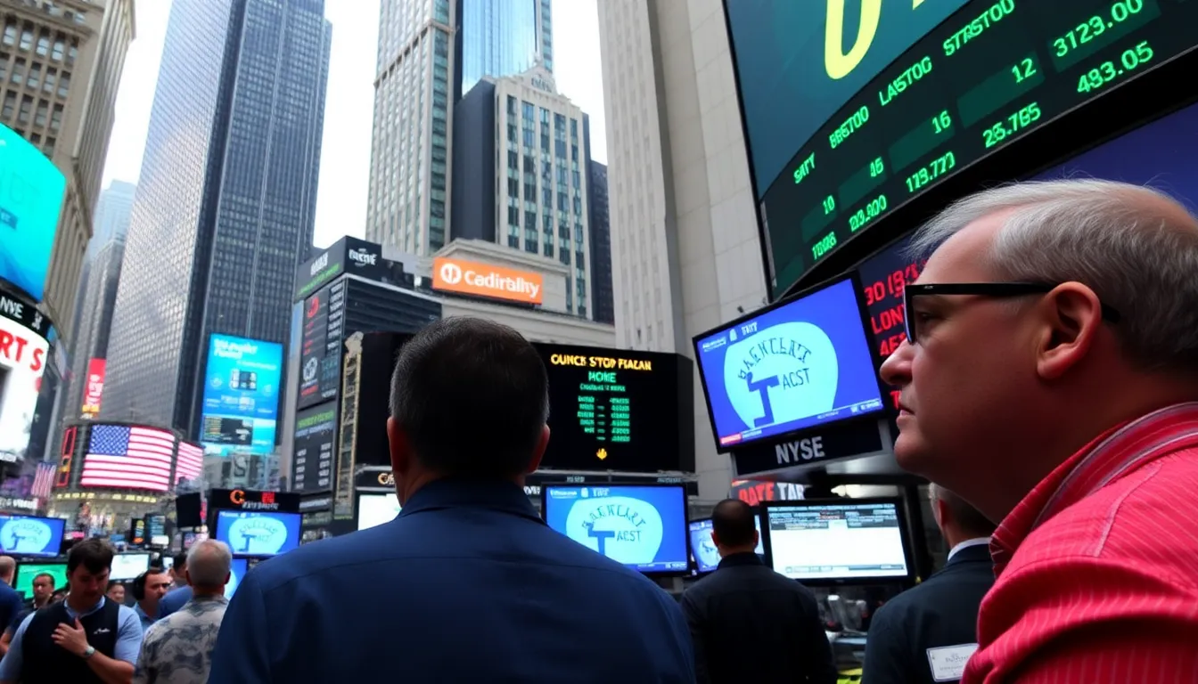 A diverse group of financial stakeholders, including government representatives, corporate leaders, and individual investors, engaged in discussions about market dynamics and future trends