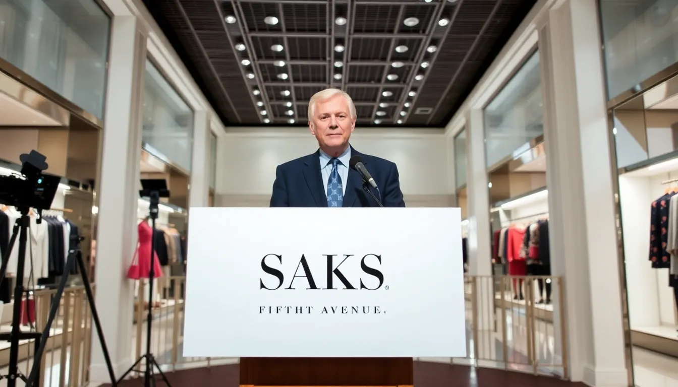 A group of analysts reviewing financial reports and market trends, closely monitoring the future of luxury department stores in the wake of Saks' bankruptcy and Richard Baker's restructuring efforts