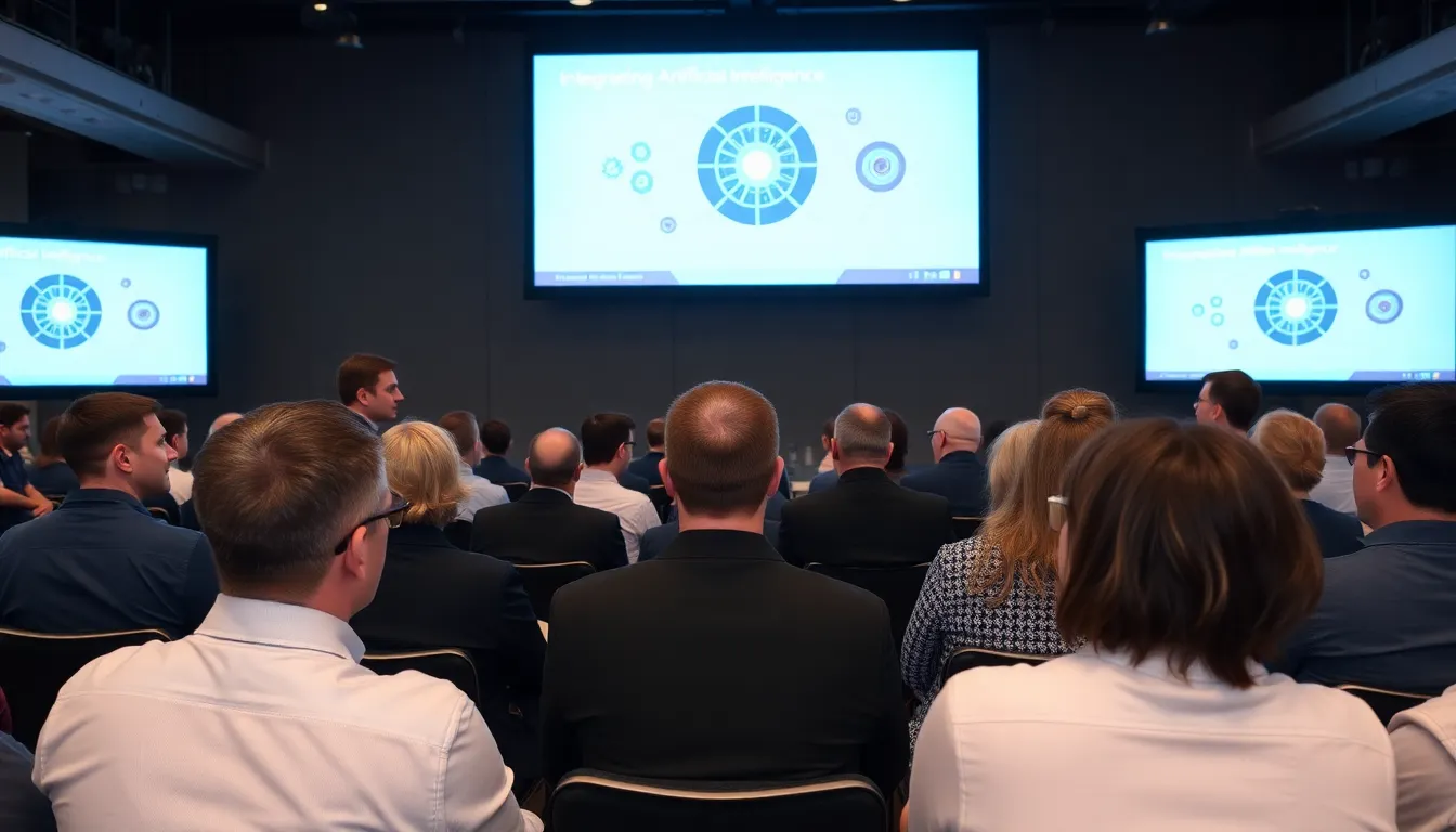 A diverse group of employees engaged in a training session aimed at reskilling for emerging AI roles in the tech industry