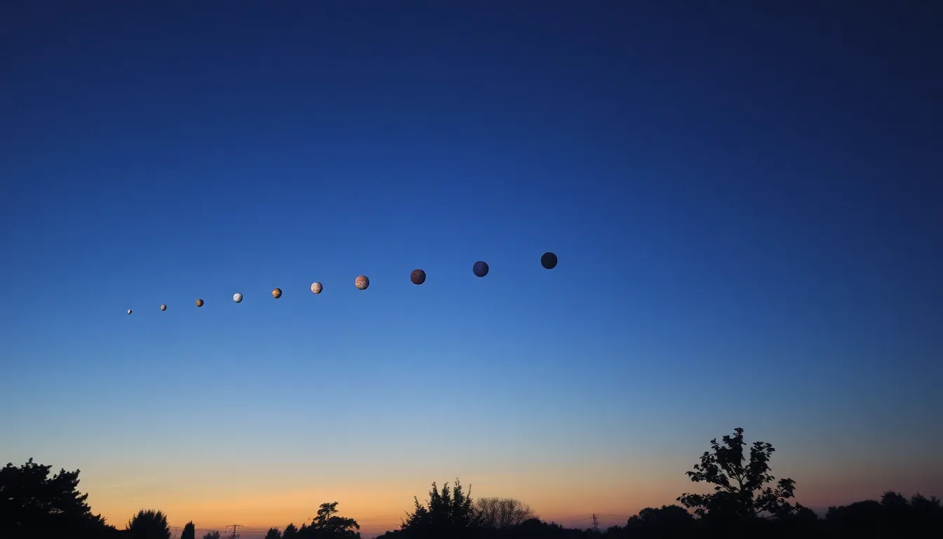 A stunning predawn sky showcases a rare alignment of six planets, stretching across the horizon in a captivating celestial display.