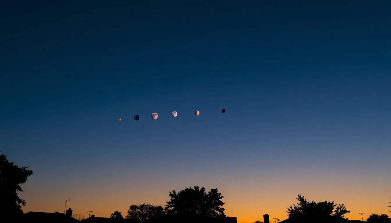 Stargazers using telescopes and binoculars to observe the celestial parade of planets, capturing the moment with excitement