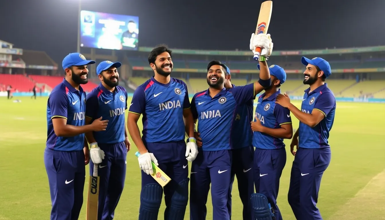 Suryavanshi celebrates with teammates after scoring 175 runs, leading India to victory over England in the U19 World Cup final at Sir Vivian Richards Stadium.