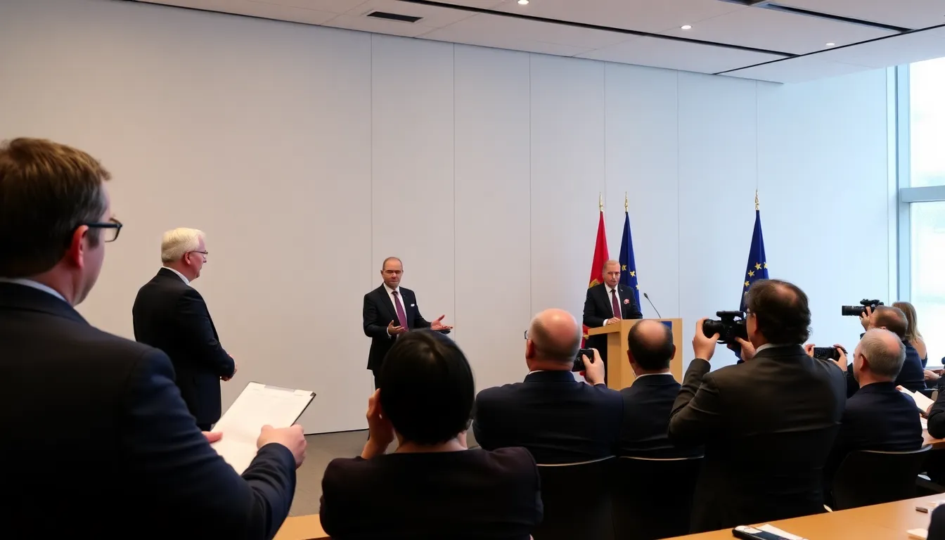 EU officials discuss regulatory changes for TikTok's design features to combat user addiction during a press conference.
