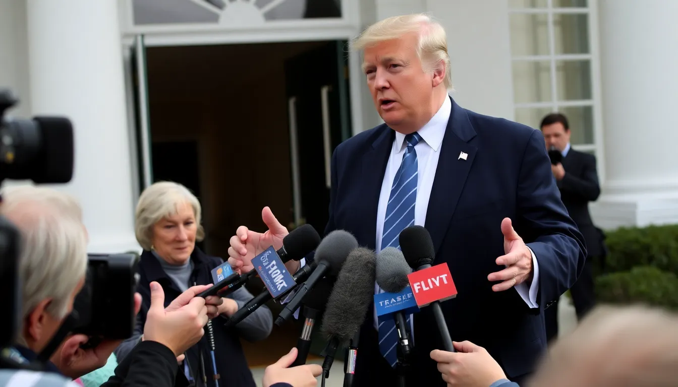 Former President Donald Trump speaks to reporters outside a building, expressing his concerns about the ongoing negotiations regarding Iran's nuclear program.