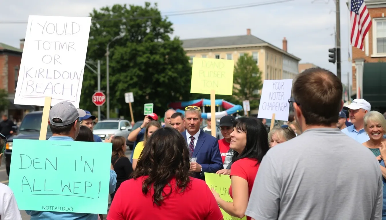 Supporters and critics gather outside a rally in Pennsylvania, showcasing a mix of enthusiasm and protest in response to Donald Trump's recent speech.