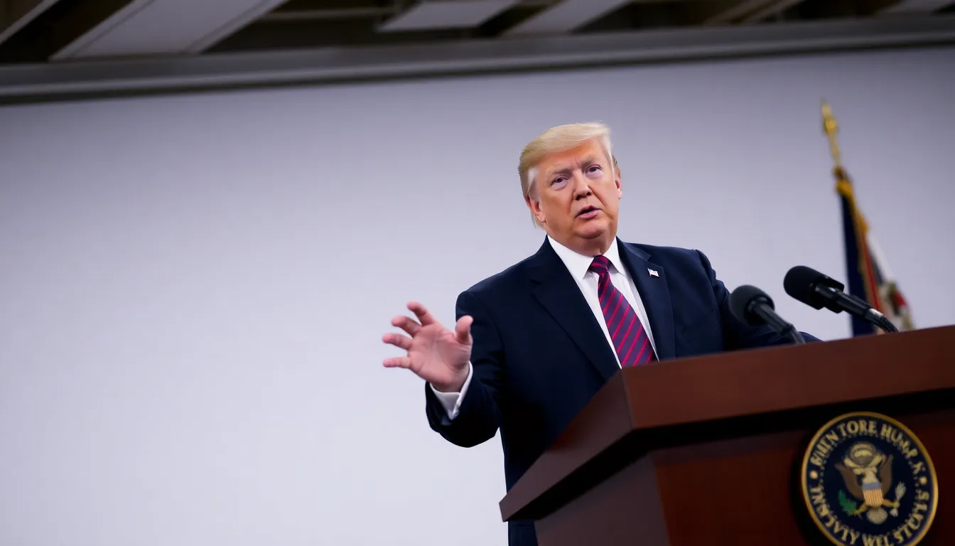 Donald Trump speaks at a press conference, expressing his intention to pursue legal action against comedian Trevor Noah for a joke made during the Grammy Awards.