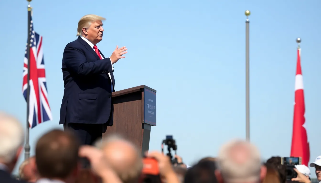 Donald Trump delivers a speech warning U.K. and Canada about the risks of increasing trade relations with China, emphasizing the potential geopolitical consequences.
